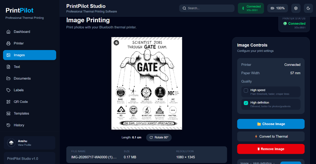 PrintPilot Studio Image Printing UI